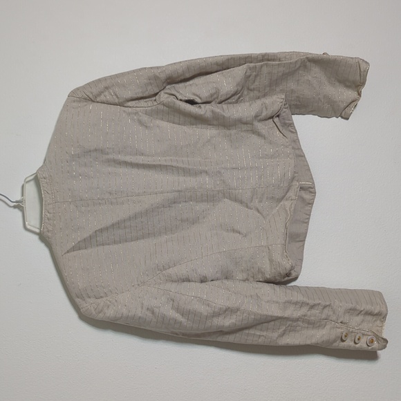 Louis Feraud Womens Blazer Jacket Linen Cotton Cropped‎ Khaki Gold Military Sz 6 - Picture 9 of 9